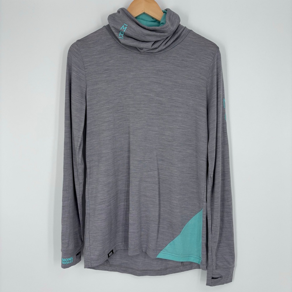 Mons Royale Yotei Merino High Neck Wool Top Womens L Gray Base Layer *TINY FLAWS